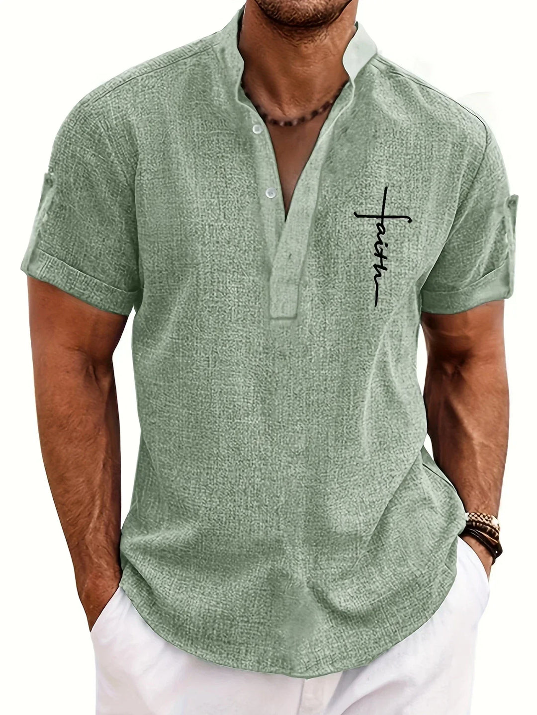 Mike™ Chemise élégante à manches courtes et col montant