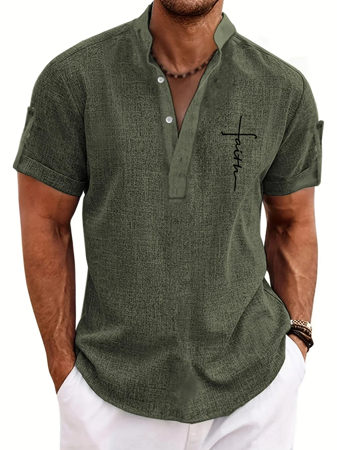 Mike™ Chemise élégante à manches courtes et col montant