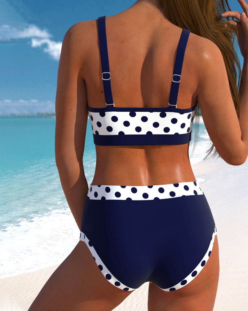 Natalia™ | Bikini taille haute avec rayures et design patchwork