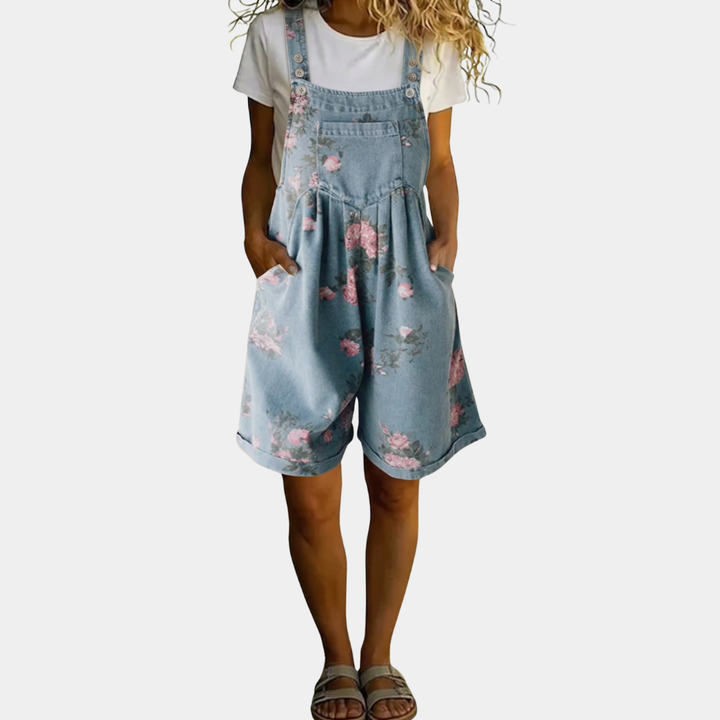 Adriana - Combinaison en denim floral avec toucher doux en coton et lavage vintage