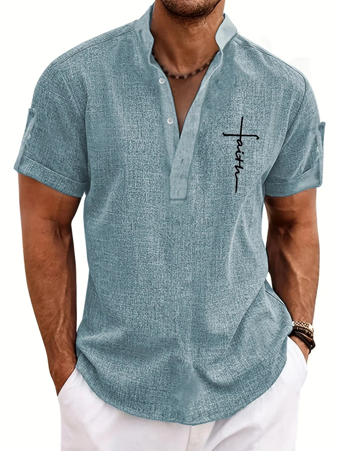 Mike™ Chemise élégante à manches courtes et col montant