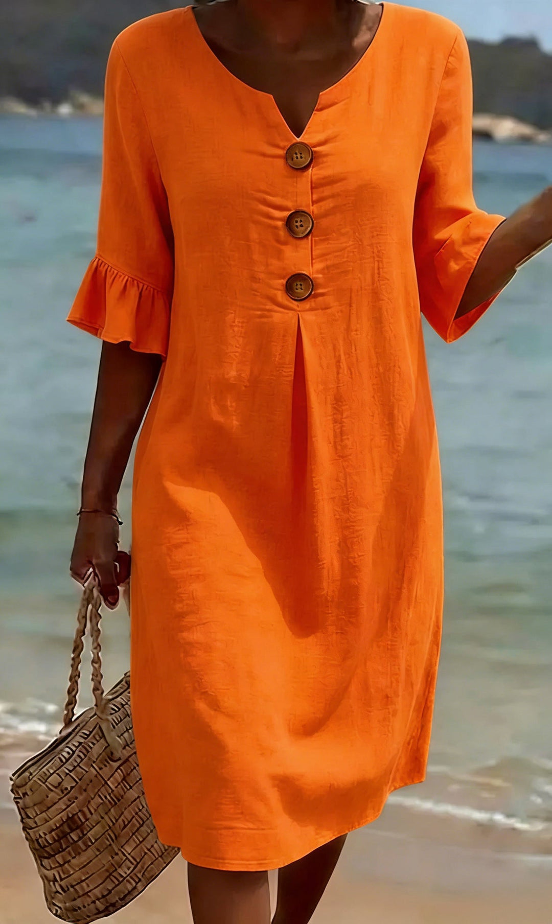 Lefèvre™ Robe Lin Et Coton Boutonnée Élégante