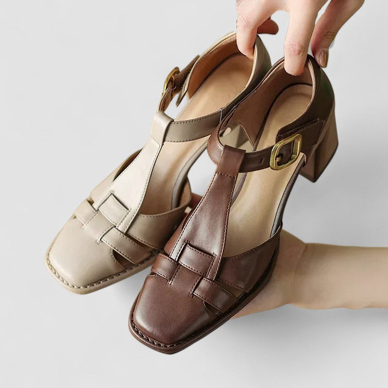 Elyxiana | Block Heeled Orthopedic Shoes with T-Strap