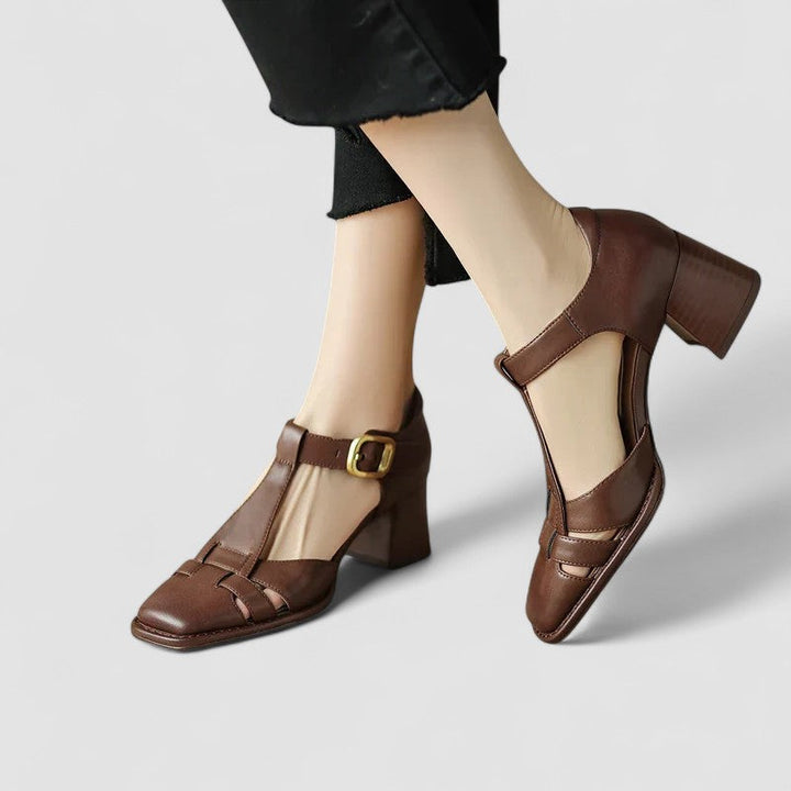 Elyxiana | Block Heeled Orthopedic Shoes with T-Strap