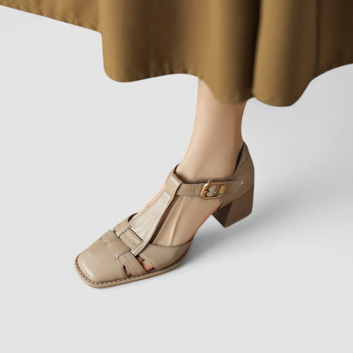 Elyxiana | Block Heeled Orthopedic Shoes with T-Strap