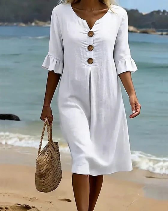 Lefèvre™ Robe Lin Et Coton Boutonnée Élégante