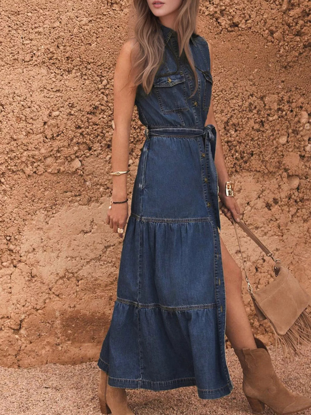 Lefèvre  Robe en Jean avec Boutons sur le Devant