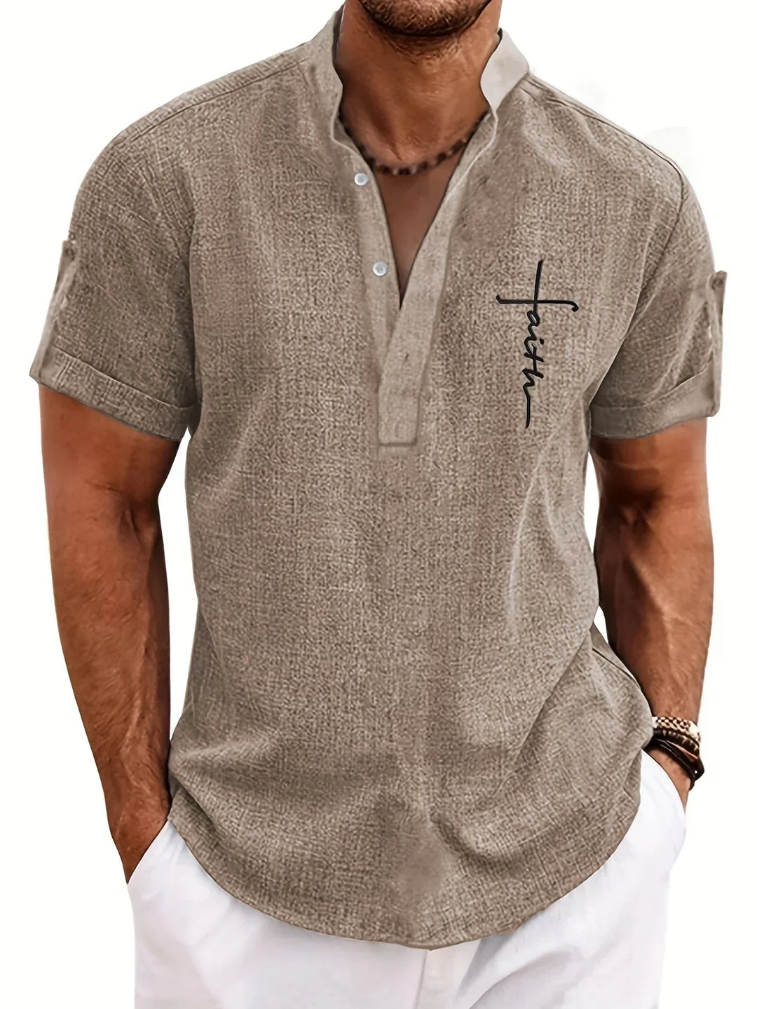 Mike™ Chemise élégante à manches courtes et col montant