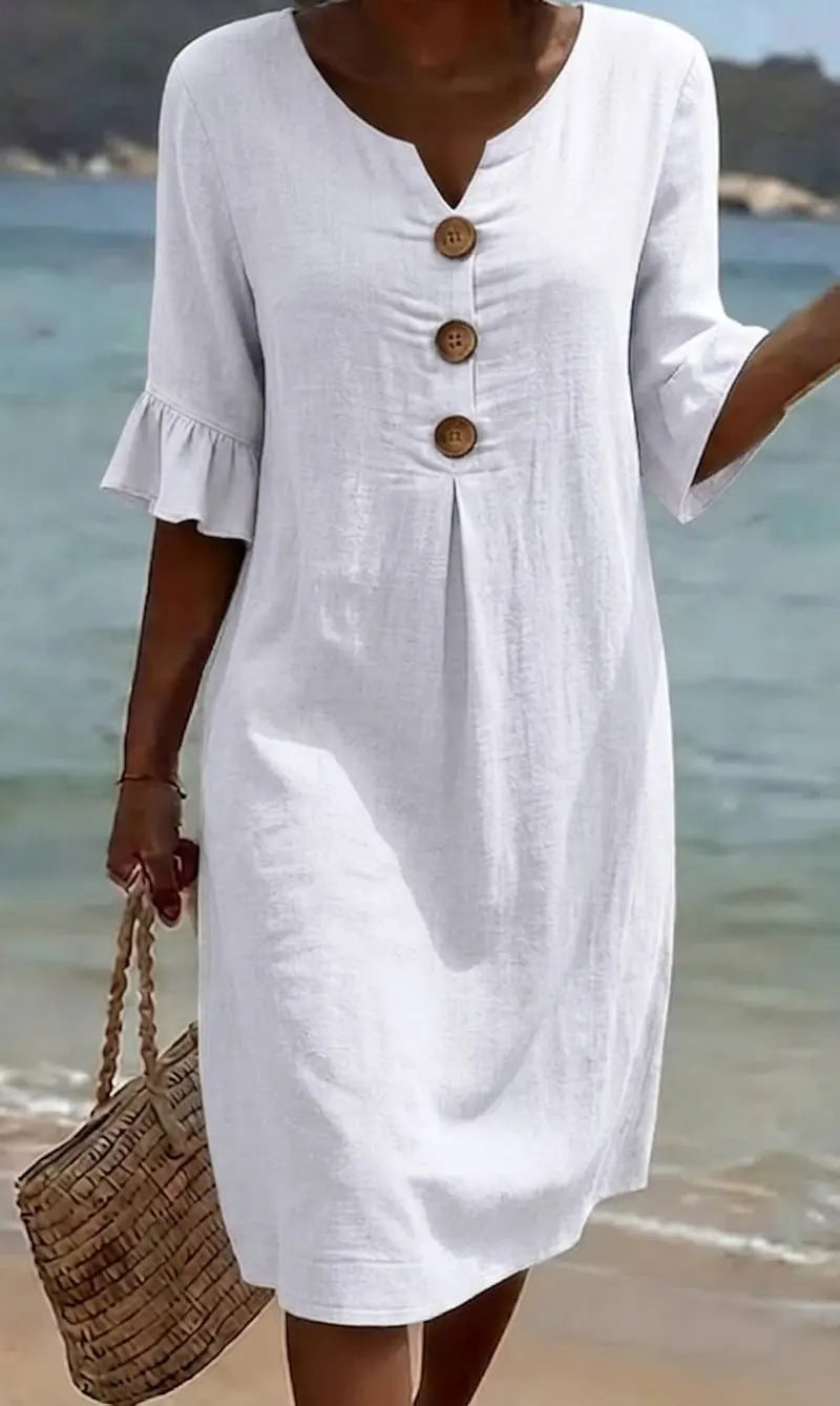Lefèvre™ Robe Lin Et Coton Boutonnée Élégante