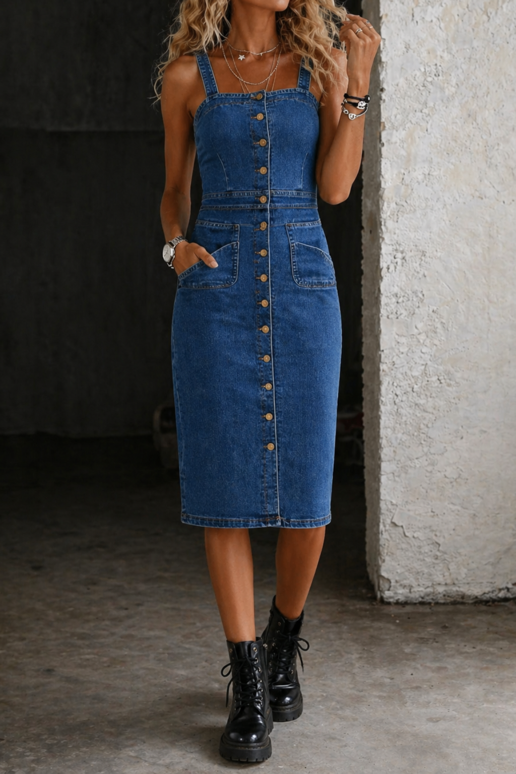 Lefèvre  Robe en jean à boutons