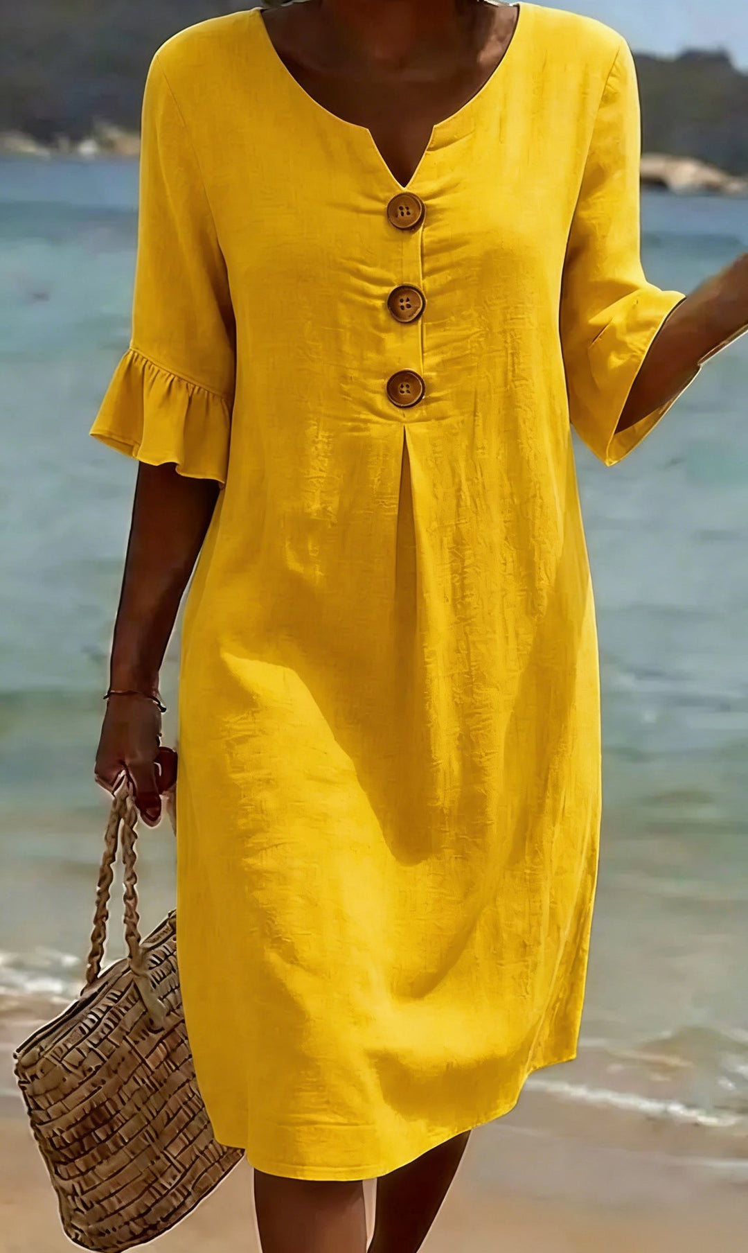 Lefèvre™ Robe Lin Et Coton Boutonnée Élégante