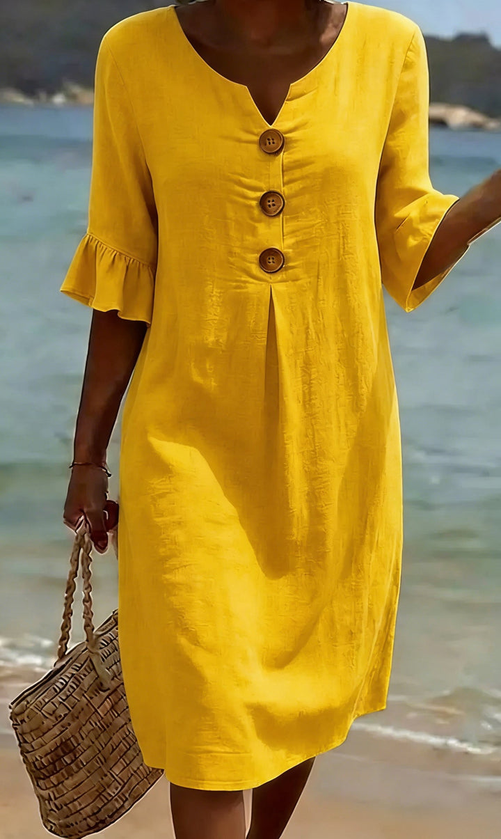 Lefèvre™ Robe Lin Et Coton Boutonnée Élégante