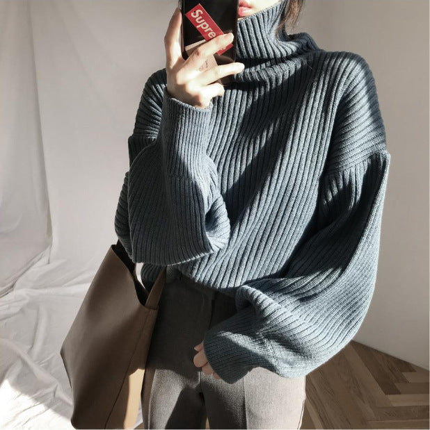 Lefèvre™ Luxe Pull à col roulé et à manches ballon