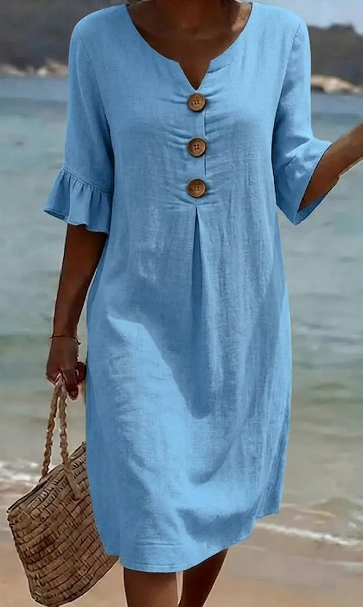 Lefèvre™ Robe Lin Et Coton Boutonnée Élégante