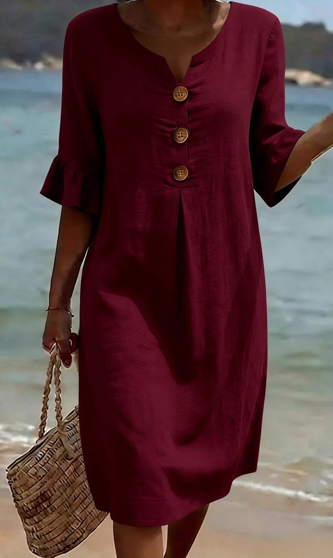 Lefèvre™ Robe Lin Et Coton Boutonnée Élégante