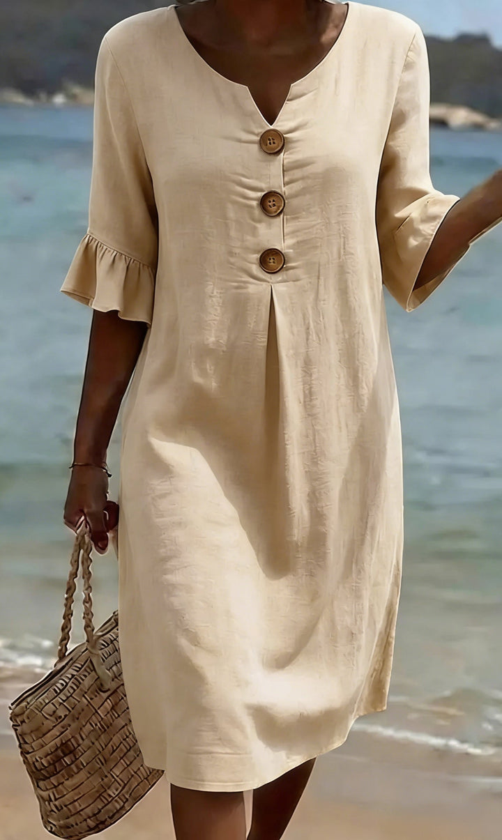 Lefèvre™ Robe Lin Et Coton Boutonnée Élégante