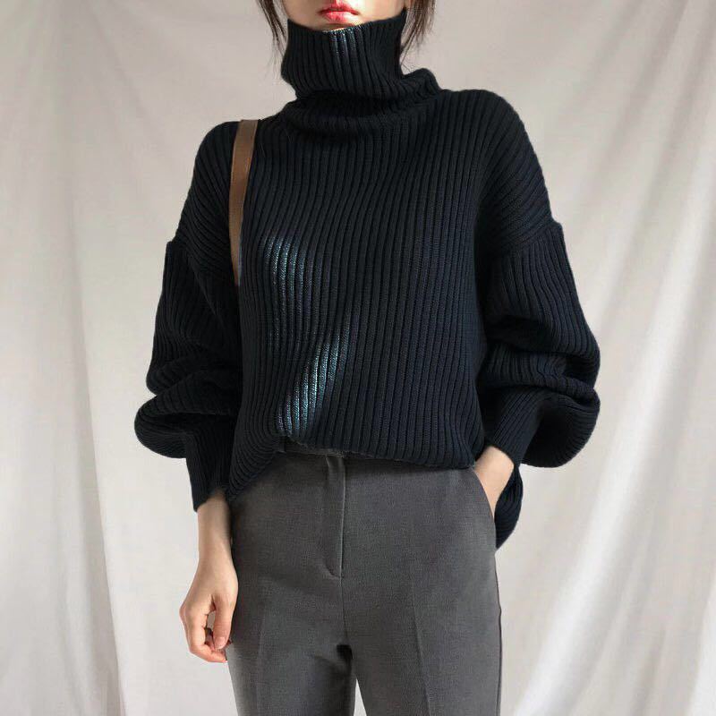 Lefèvre™ Luxe Pull à col roulé et à manches ballon