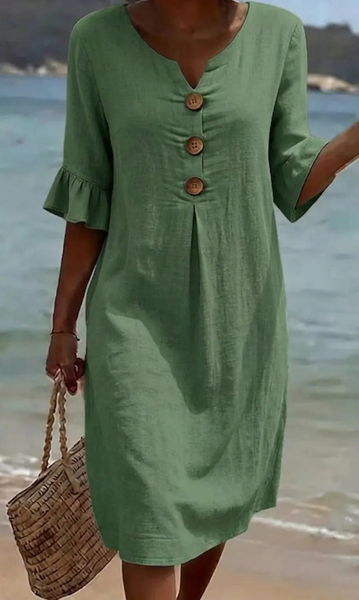 Lefèvre™ Robe Lin Et Coton Boutonnée Élégante
