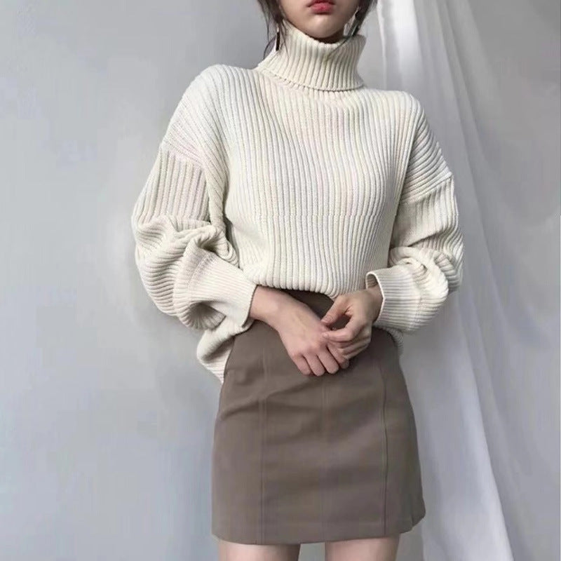 Lefèvre™ Luxe Pull à col roulé et à manches ballon