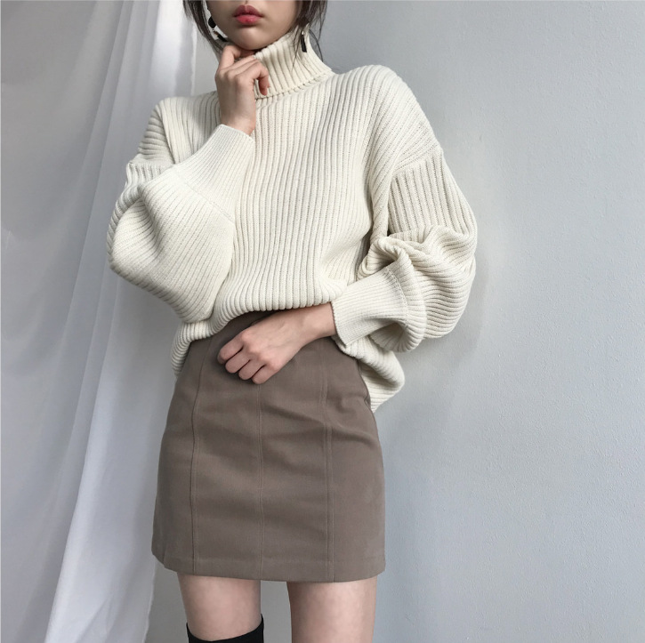 Lefèvre™ Luxe Pull à col roulé et à manches ballon