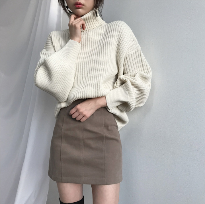 Lefèvre™ Luxe Pull à col roulé et à manches ballon