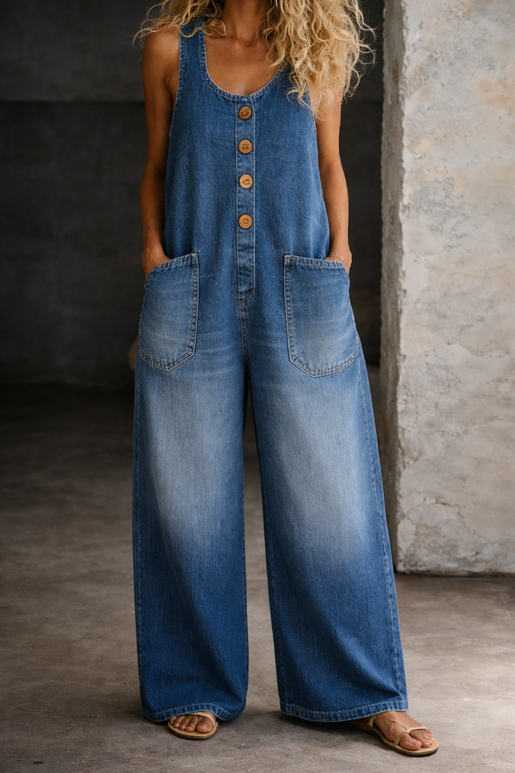 Lefèvre | Robe en Denim de Coton avec Lavage Vintage