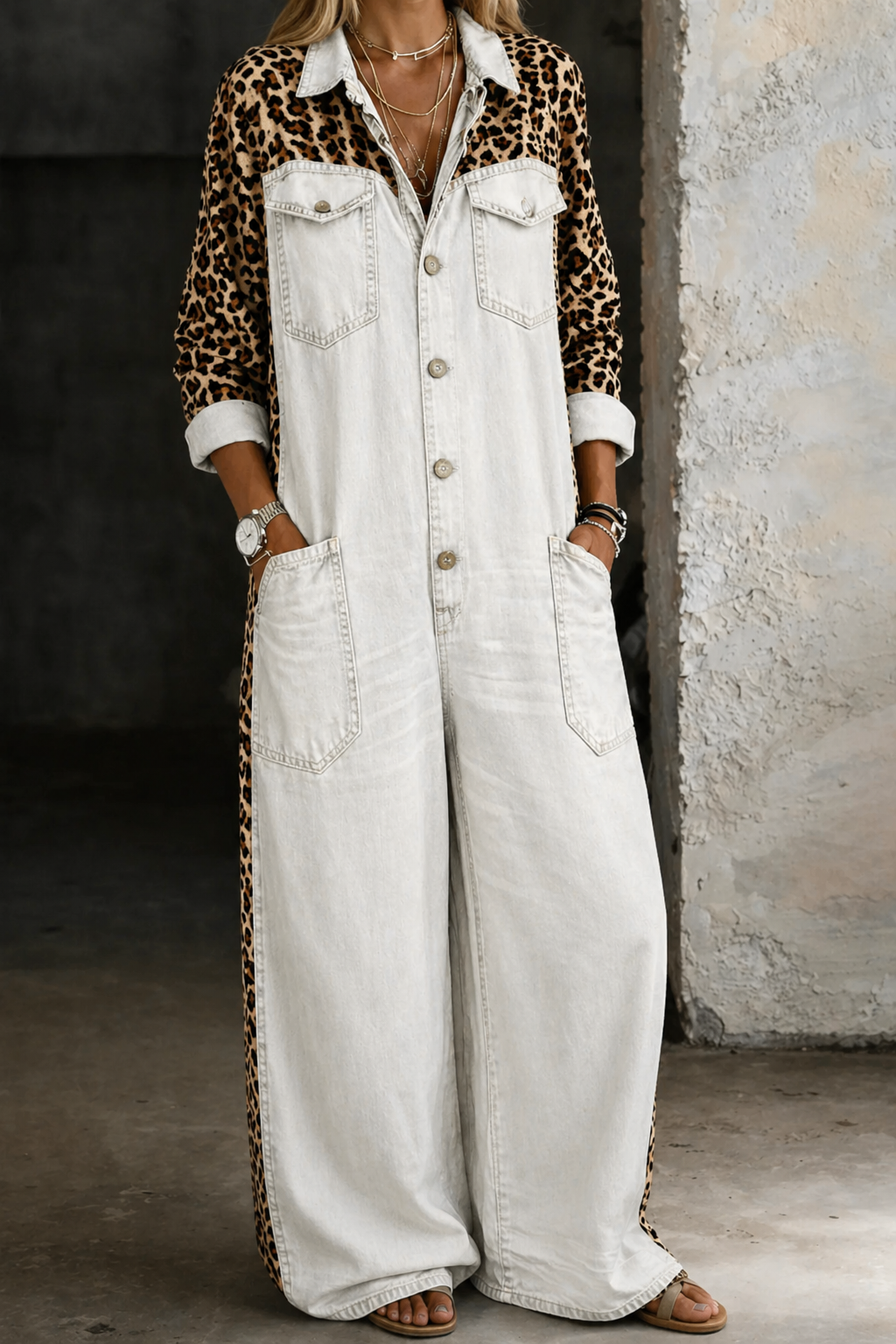Lefèvre | Combinaison en jean type chemise d'une pièce