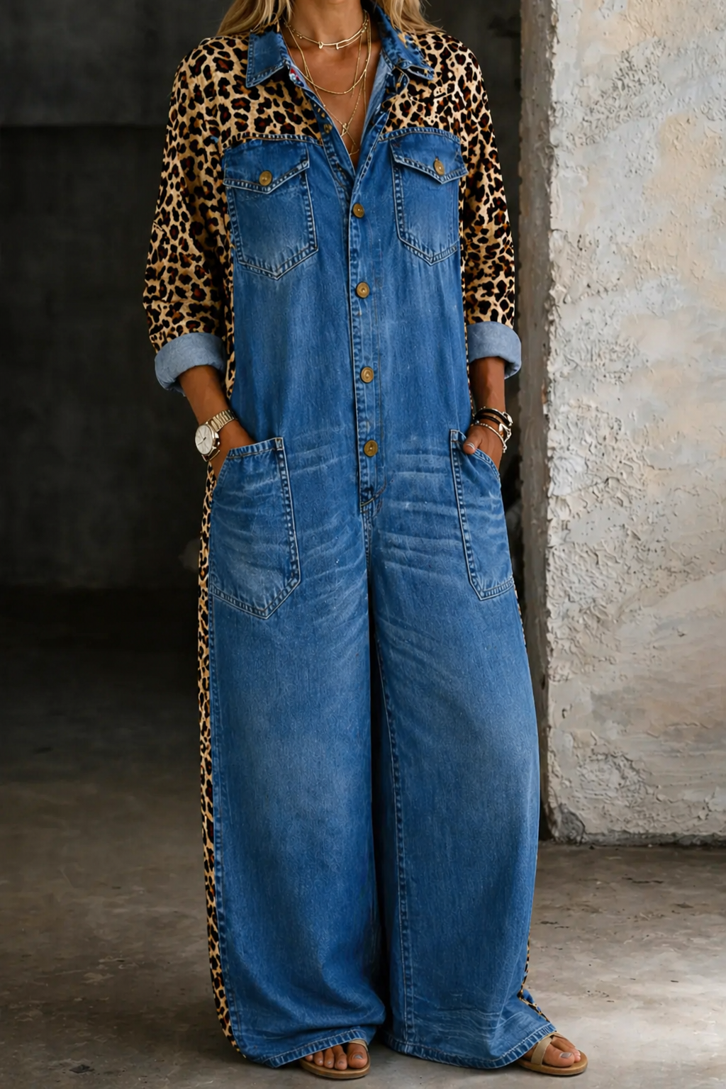 Lefèvre | Combinaison en jean type chemise d'une pièce