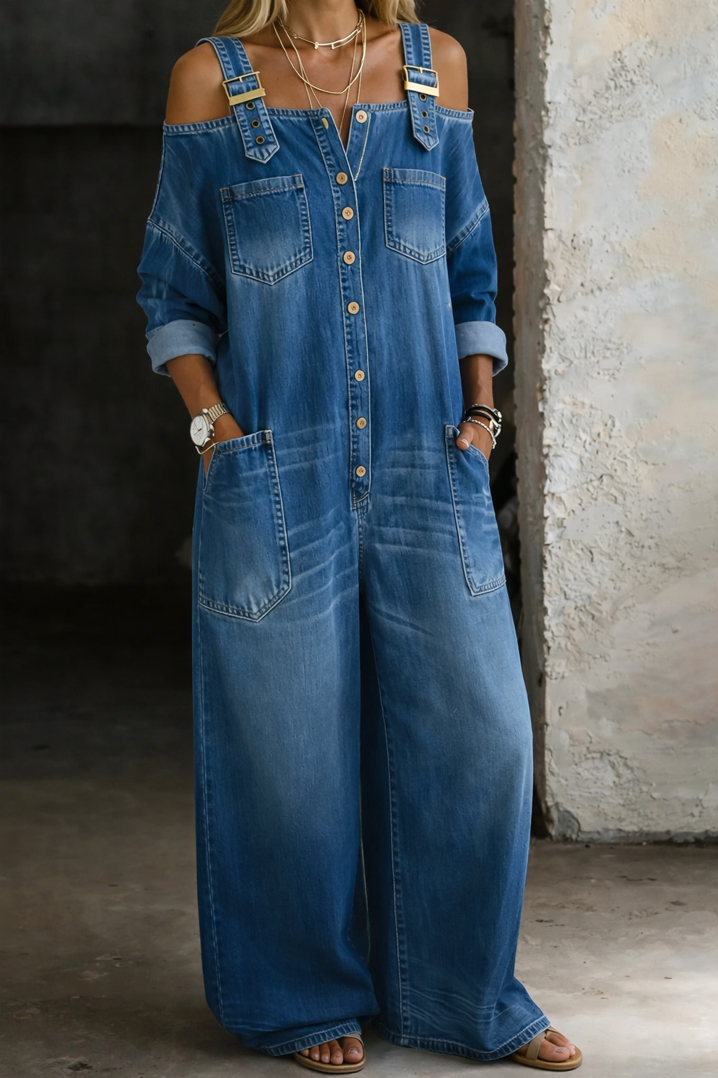 Lefèvre | Combinaison en Denim avec Épaules Dégagées