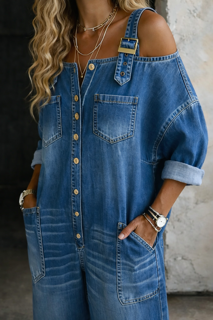 Lefèvre | Combinaison en Denim avec Épaules Dégagées