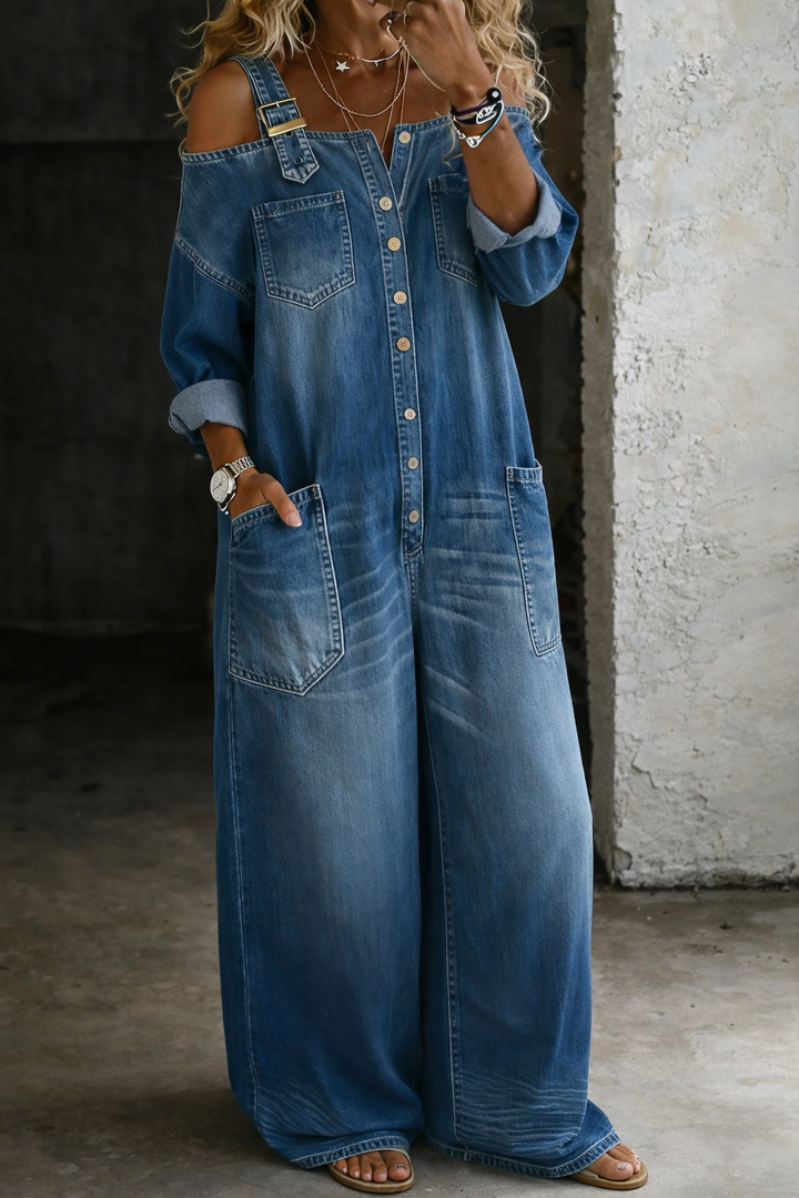 Lefèvre | Combinaison en Denim avec Épaules Dégagées