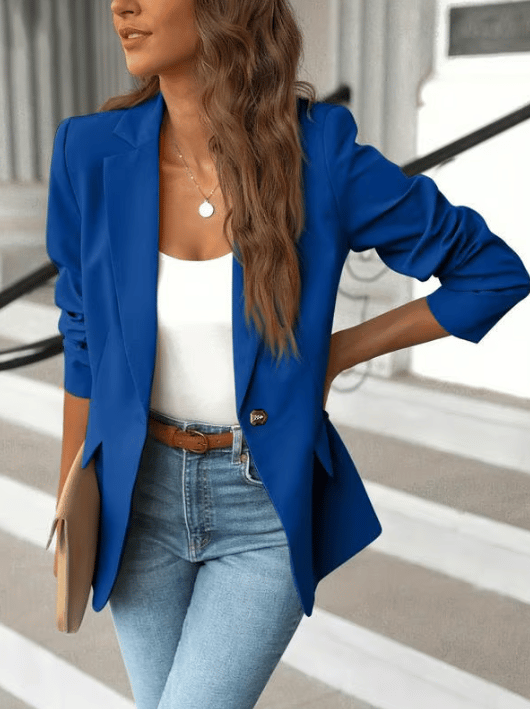 Women’s Minimalist Solid Button Lapel Collar Blazer – Classic Tailored Jacket