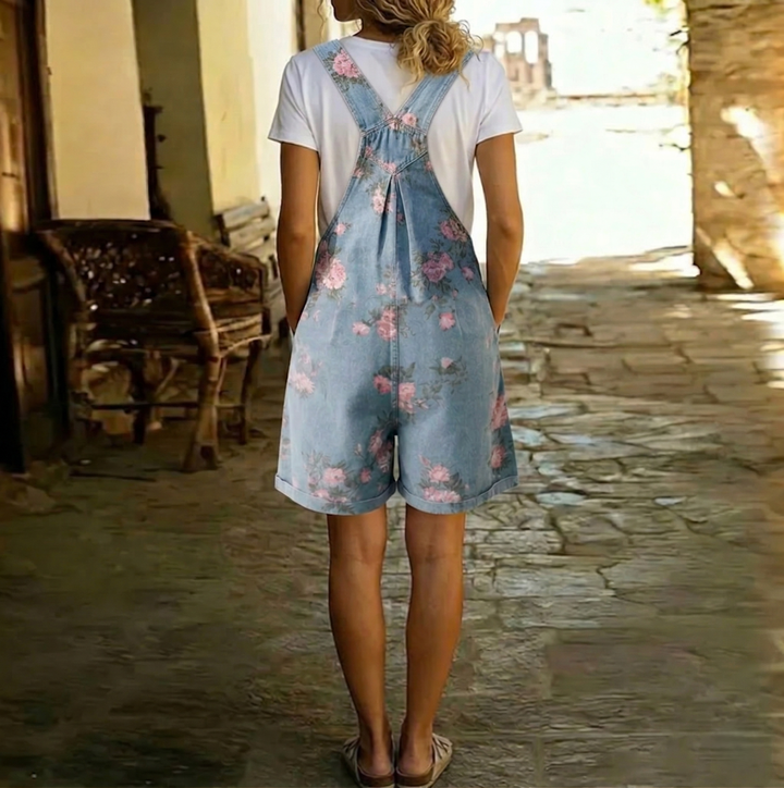 Adriana - Floral Denim Jumpsuit with Soft Cotton Touch and Vintage Wash
