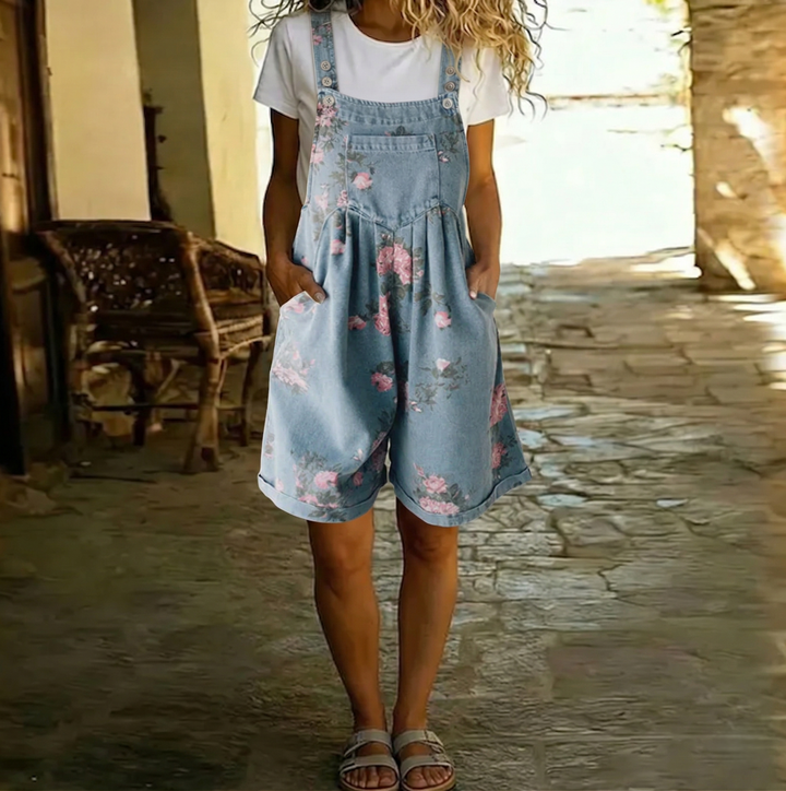Adriana - Combinaison en denim floral avec toucher doux en coton et lavage vintage