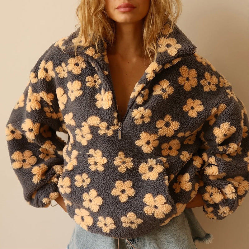 Lefèvre™ Sweat à capuche fleuri avec fermeture éclair