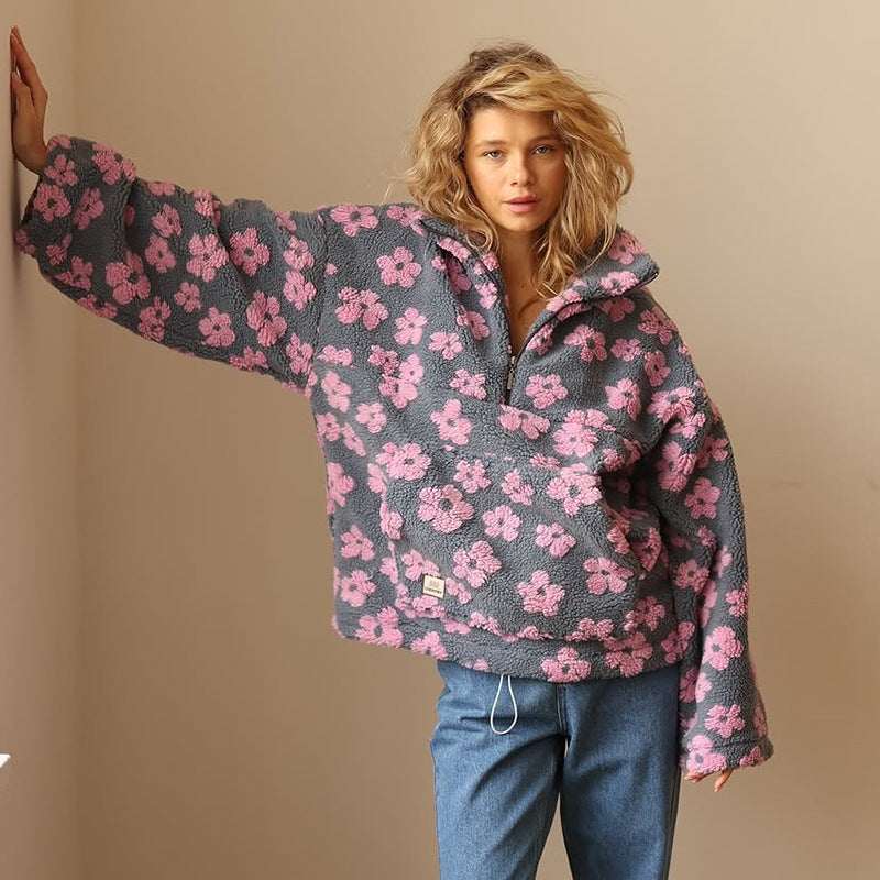 Lefèvre™ Sweat à capuche fleuri avec fermeture éclair