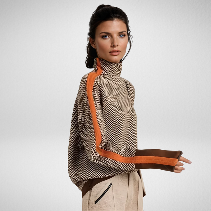 Lefèvre™ Pull à col roulé à rayures contrastantes
