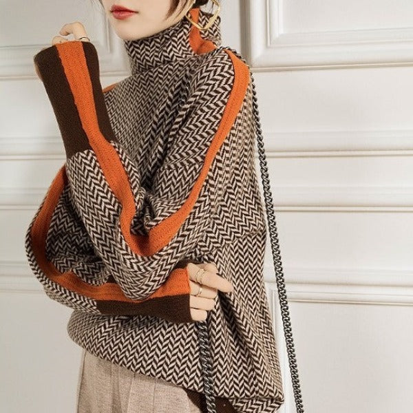 Lefèvre™ Pull à col roulé à rayures contrastantes