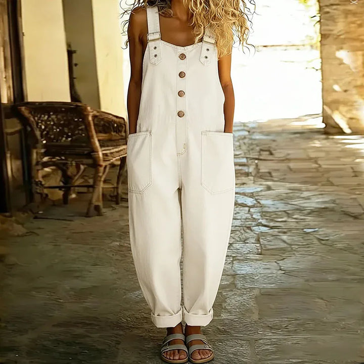 Carmen - Combinaison vintage en denim en coton doux avec bretelles réglables