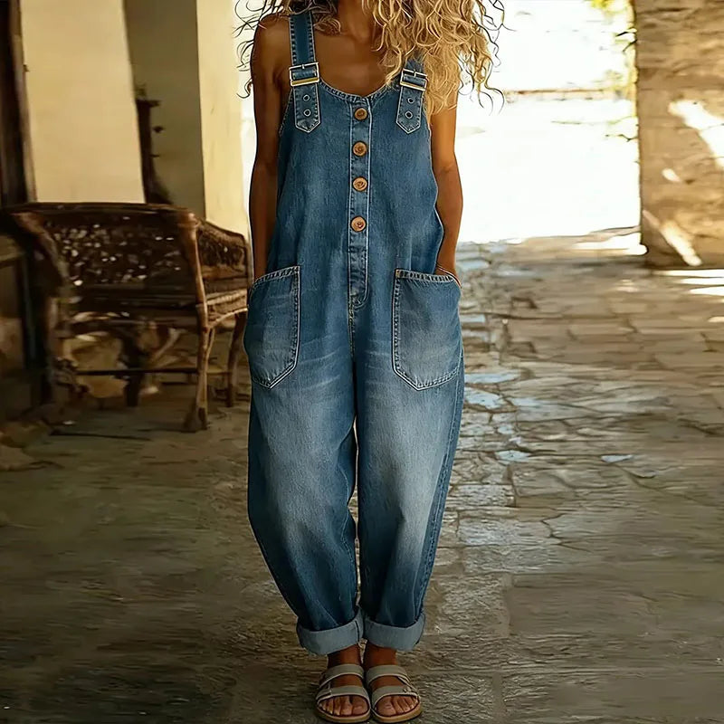Carmen - Vintage soft cotton denim jumpsuit with adjustable straps