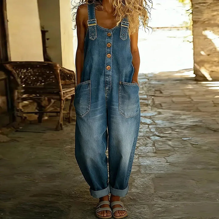 Carmen - Vintage soft cotton denim jumpsuit with adjustable straps