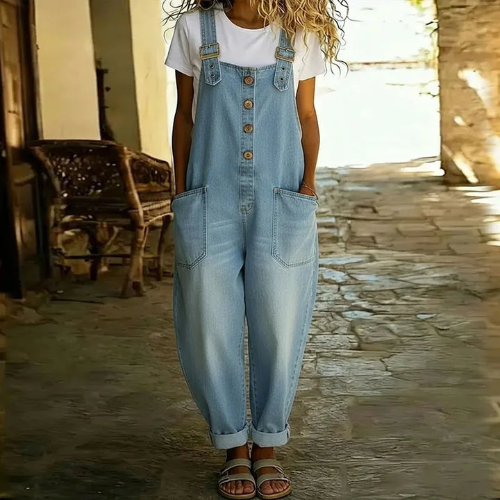 Carmen - Vintage soft cotton denim jumpsuit with adjustable straps