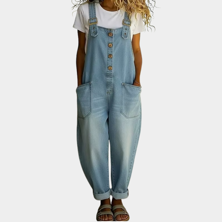 Carmen - Vintage soft cotton denim jumpsuit with adjustable straps