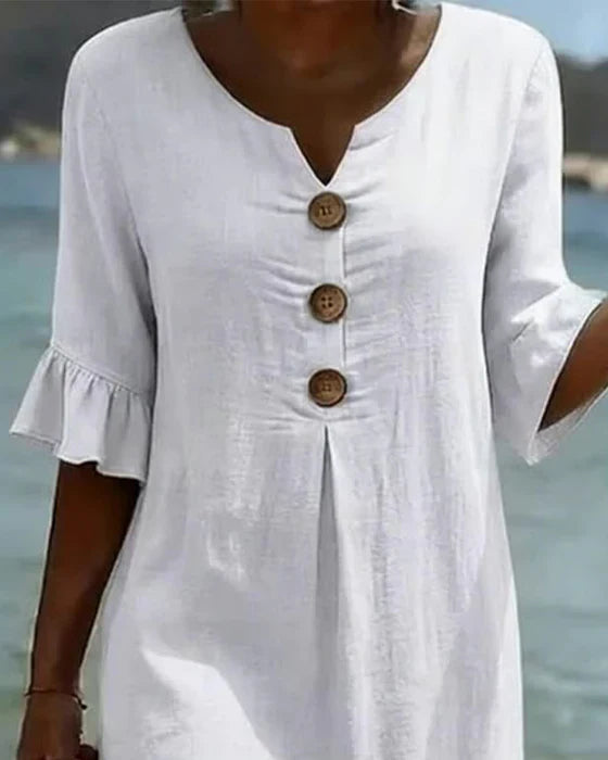 Lefèvre™ Robe Lin Et Coton Boutonnée Élégante