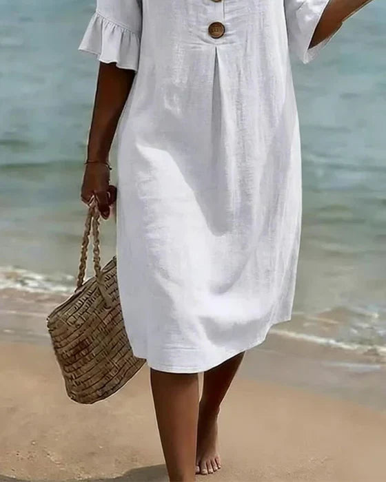 Lefèvre™ Robe Lin Et Coton Boutonnée Élégante