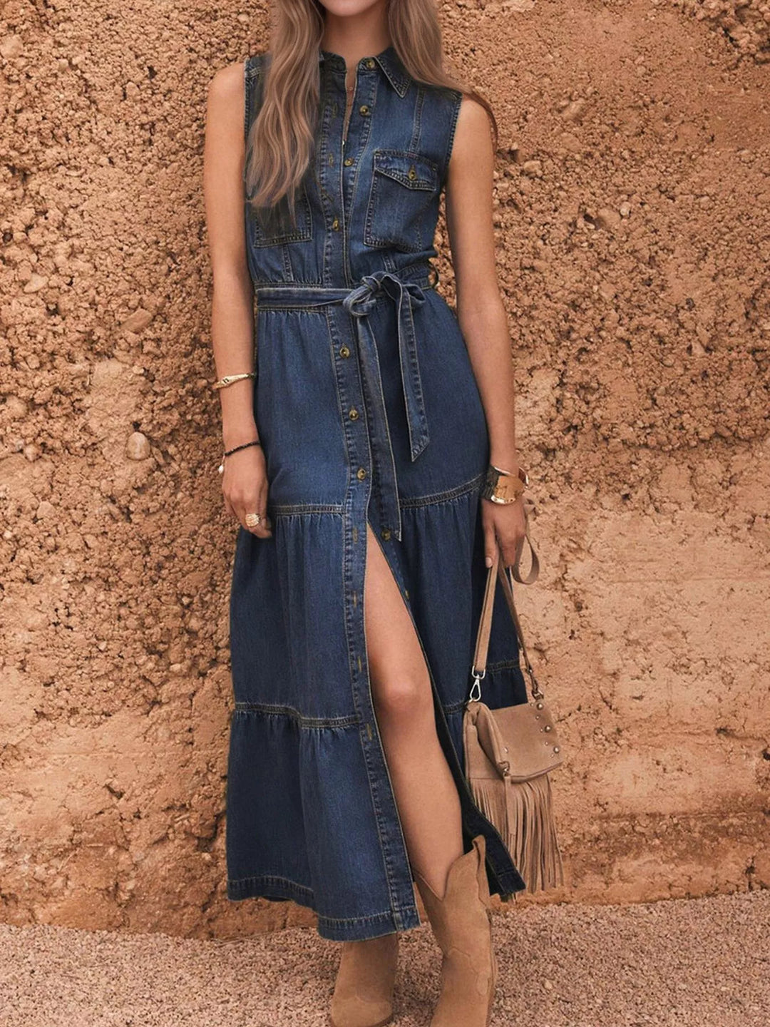 Lefèvre  Robe en Jean avec Boutons sur le Devant