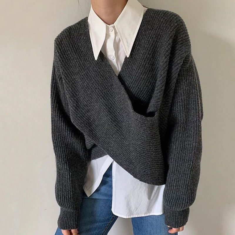Lefèvre™ Pull en tricot croisé chic