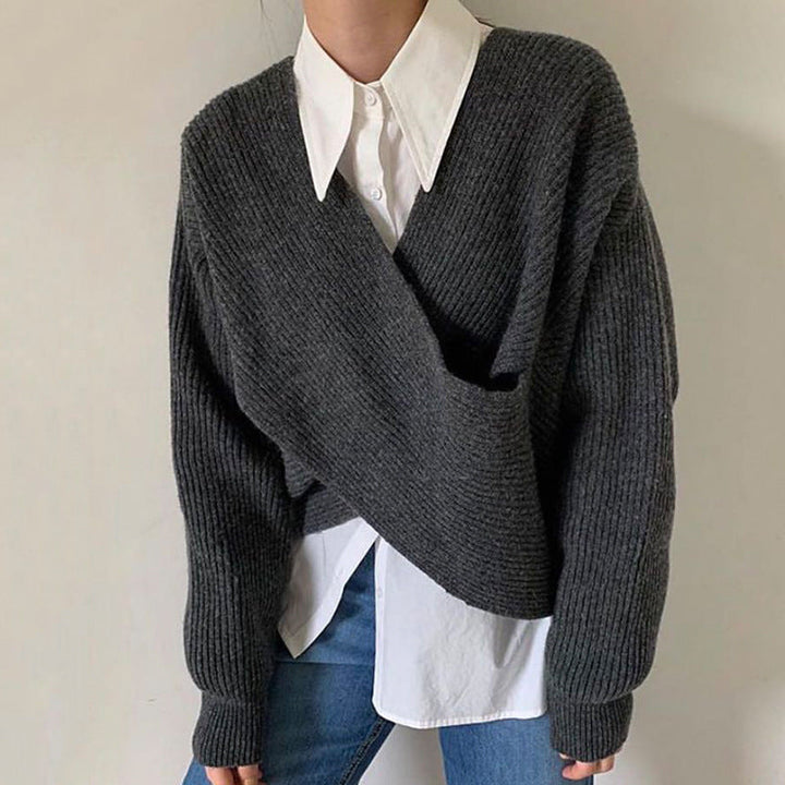 Lefèvre™ Pull en tricot croisé chic