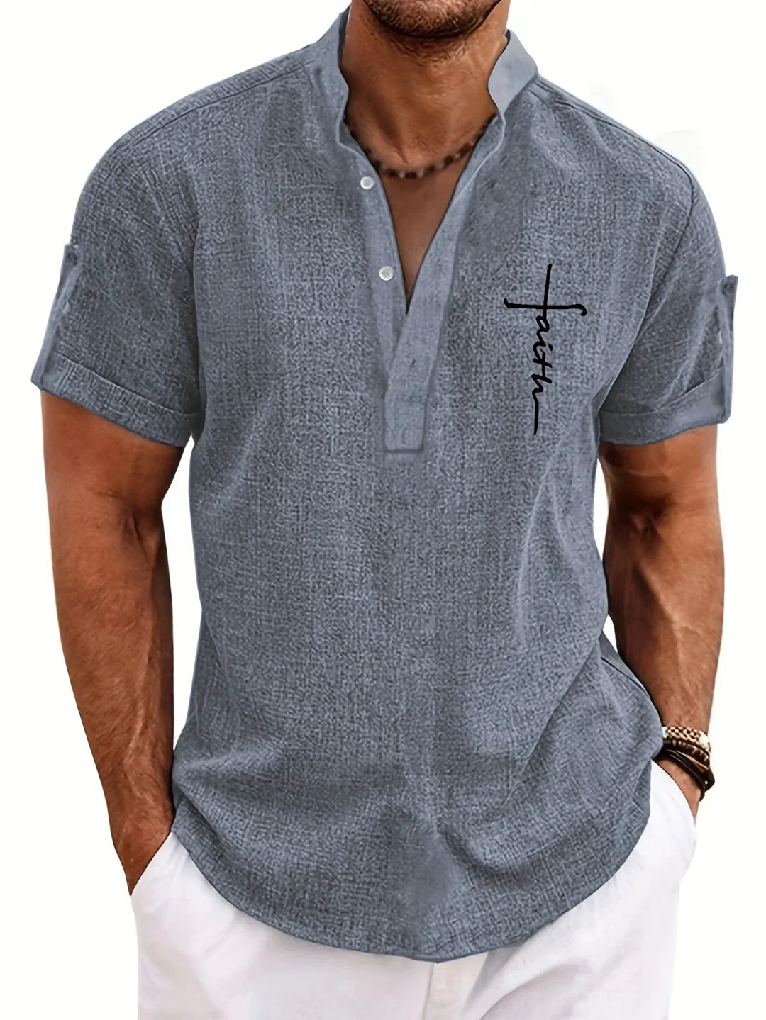 Mike™ Chemise élégante à manches courtes et col montant