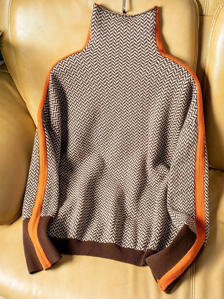 Lefèvre™ Pull à col roulé à rayures contrastantes